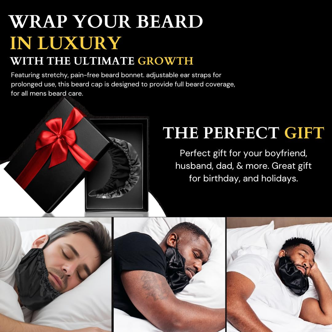 Mens for Essential Oil and Moisture Retention and Healthy Hair Growth - Premium Quality Silky Soft Beard Conditioning Cap, Helps to Prevent Itching and Split Ends - Satin Beard Bandana