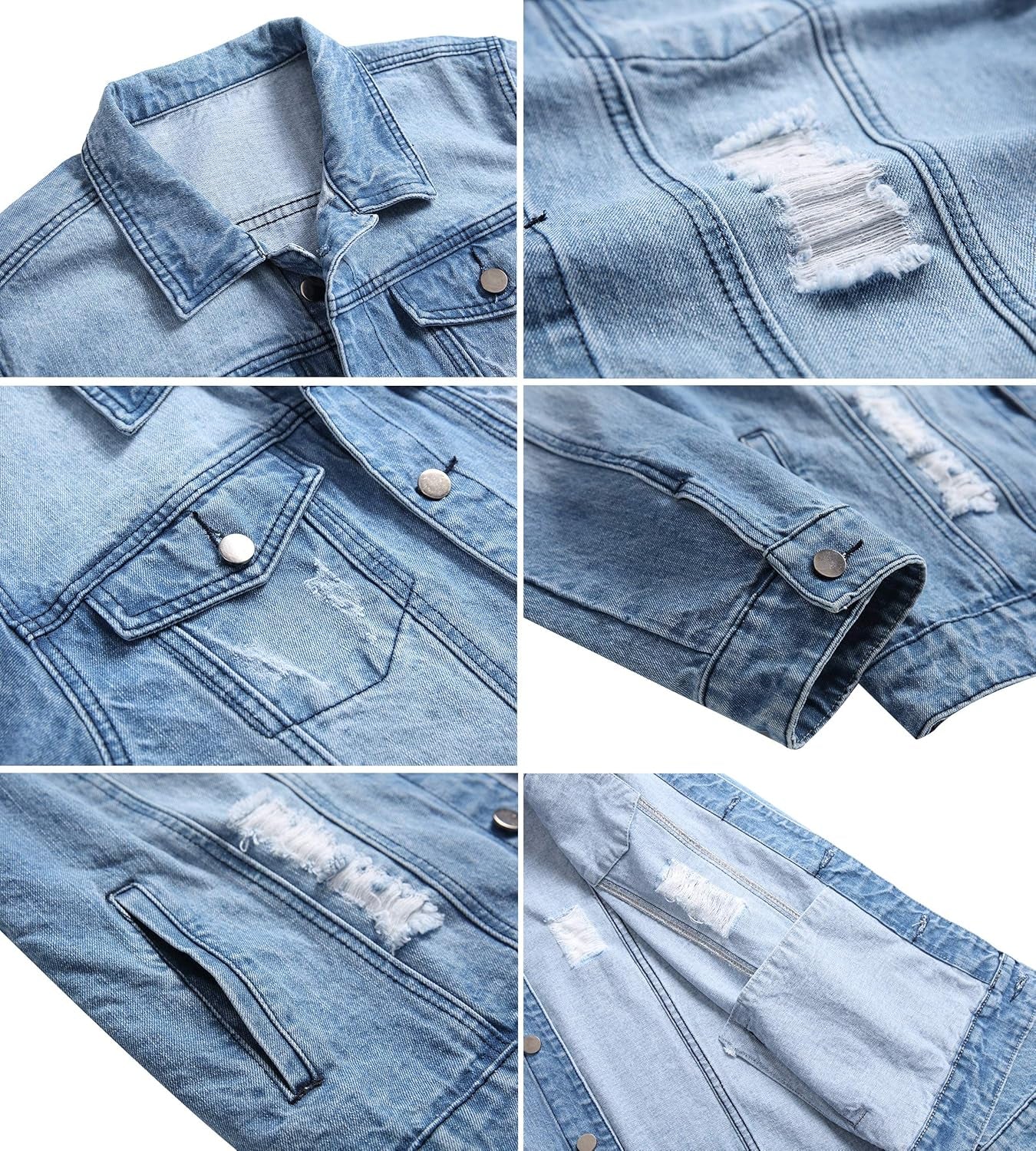 Mens Denim Jacket Ripped Slim Jean Jacket Coat for Men