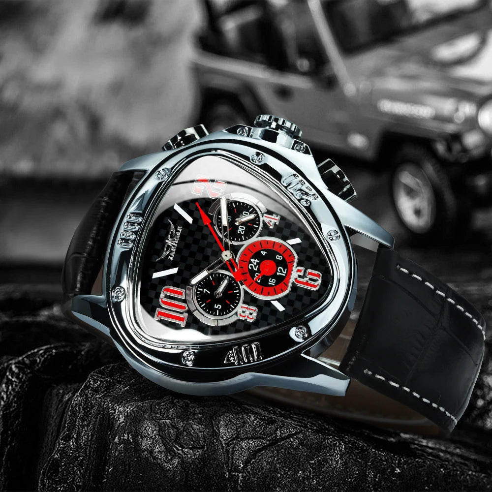 Triangle Sports Watches for Men Multifunction Racing Pilot Automatic Watch Luxury Brand Leather Belt Luminous Male Clock