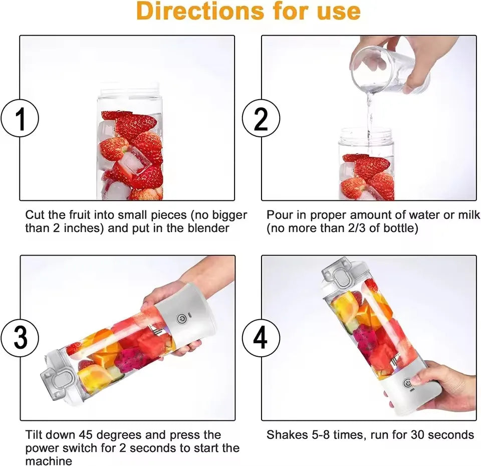 New Portable Blender 600ML Electric Juicer Fruit Mixer 4000Mah USB Rechargeable Smoothie Mini Blender Personal Juicer Colorful