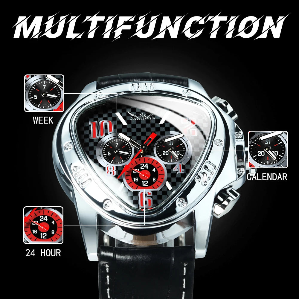 Triangle Sports Watches for Men Multifunction Racing Pilot Automatic Watch Luxury Brand Leather Belt Luminous Male Clock