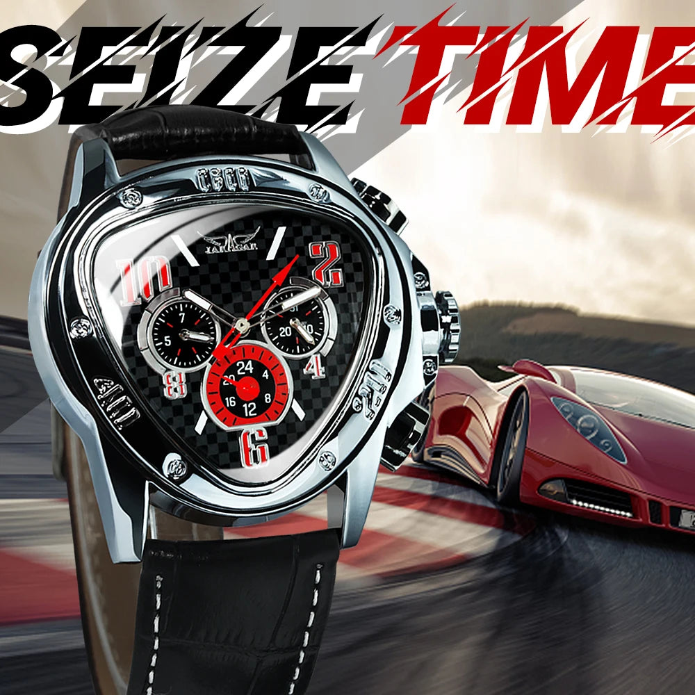 Triangle Sports Watches for Men Multifunction Racing Pilot Automatic Watch Luxury Brand Leather Belt Luminous Male Clock