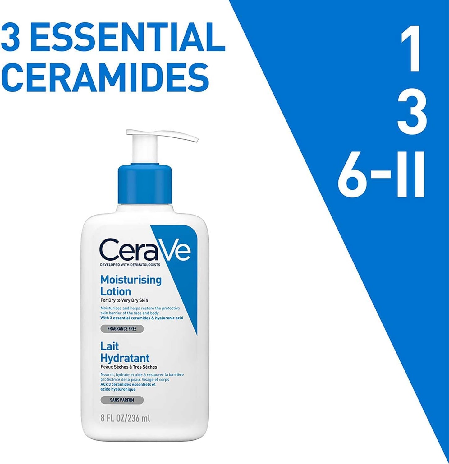 Moisturising Lotion, Face & Body, with 3 Essential Ceramides & Hyaluronic Acid, for Dry to Very Dry Skin