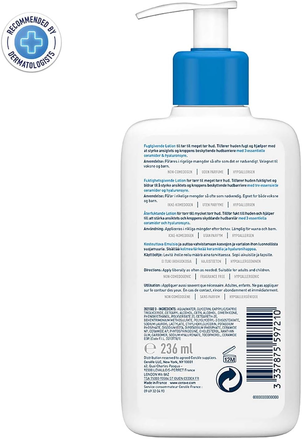 Moisturising Lotion, Face & Body, with 3 Essential Ceramides & Hyaluronic Acid, for Dry to Very Dry Skin