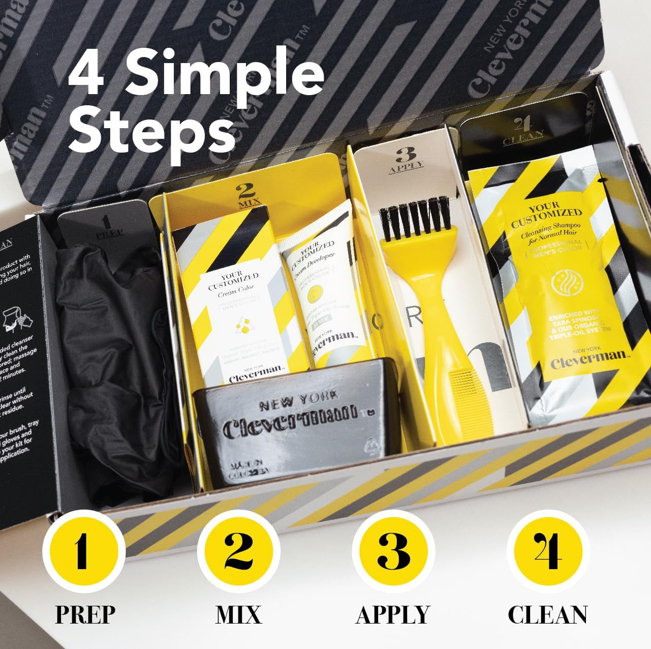 Hair & Beard Dye Kit for Men, All-In-One Reusable Mens Hair Color, Natural Gray Coverage, Ammonia-Free Beard Mustache Dye for Men (Black for Black Men)