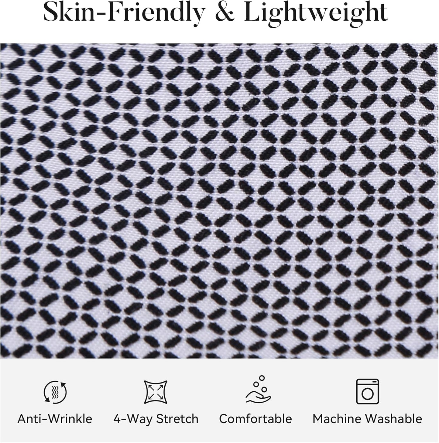 Mens Casual Button down Dress Shirts Long Sleeve 4-Way Stretch Collared Printed Business Work Shirt