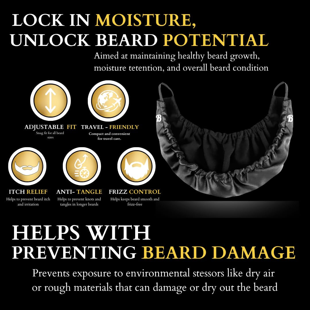 Mens for Essential Oil and Moisture Retention and Healthy Hair Growth - Premium Quality Silky Soft Beard Conditioning Cap, Helps to Prevent Itching and Split Ends - Satin Beard Bandana