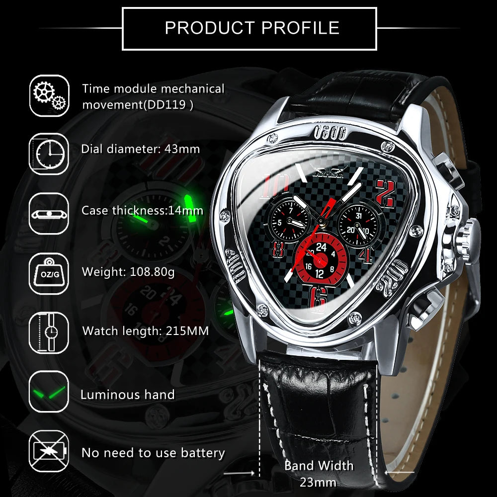 Triangle Sports Watches for Men Multifunction Racing Pilot Automatic Watch Luxury Brand Leather Belt Luminous Male Clock