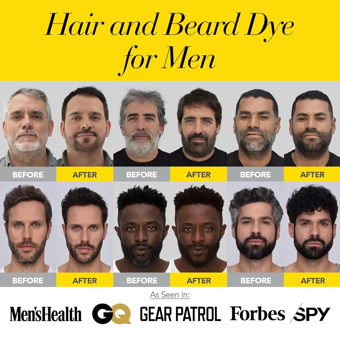 Hair & Beard Dye Kit for Men, All-In-One Reusable Mens Hair Color, Natural Gray Coverage, Ammonia-Free Beard Mustache Dye for Men (Black for Black Men)