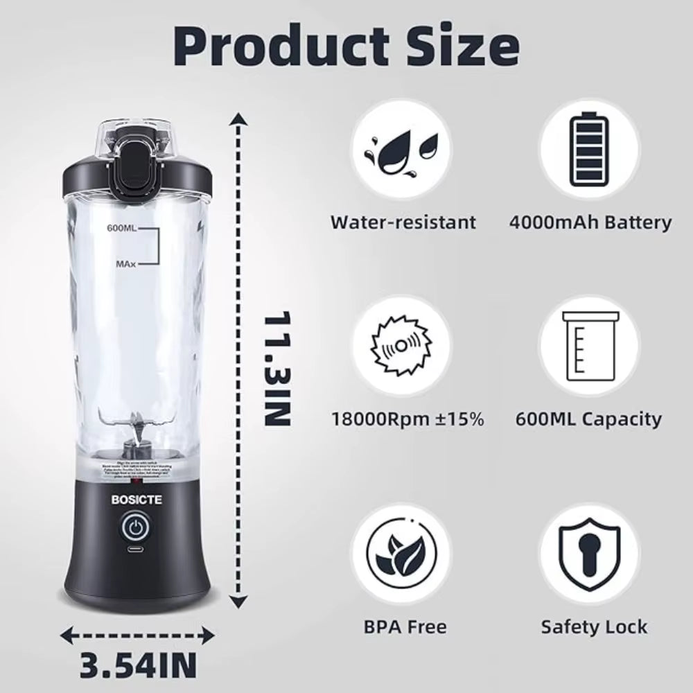 New 4000Mah Portable Juicer Cup 600ML with 6 Blades 20 Oz Mini Blender Cup for Shakes and Smoothis Blender Mixer Cup Fit Outdoor
