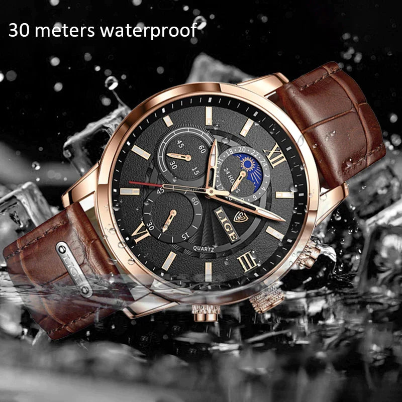 New LIGE Men'S Watches Top Brand Luxury Men Wrist Watch Man Leather Quartz Watch Sports Waterproof Male Clock Relogio Masculino