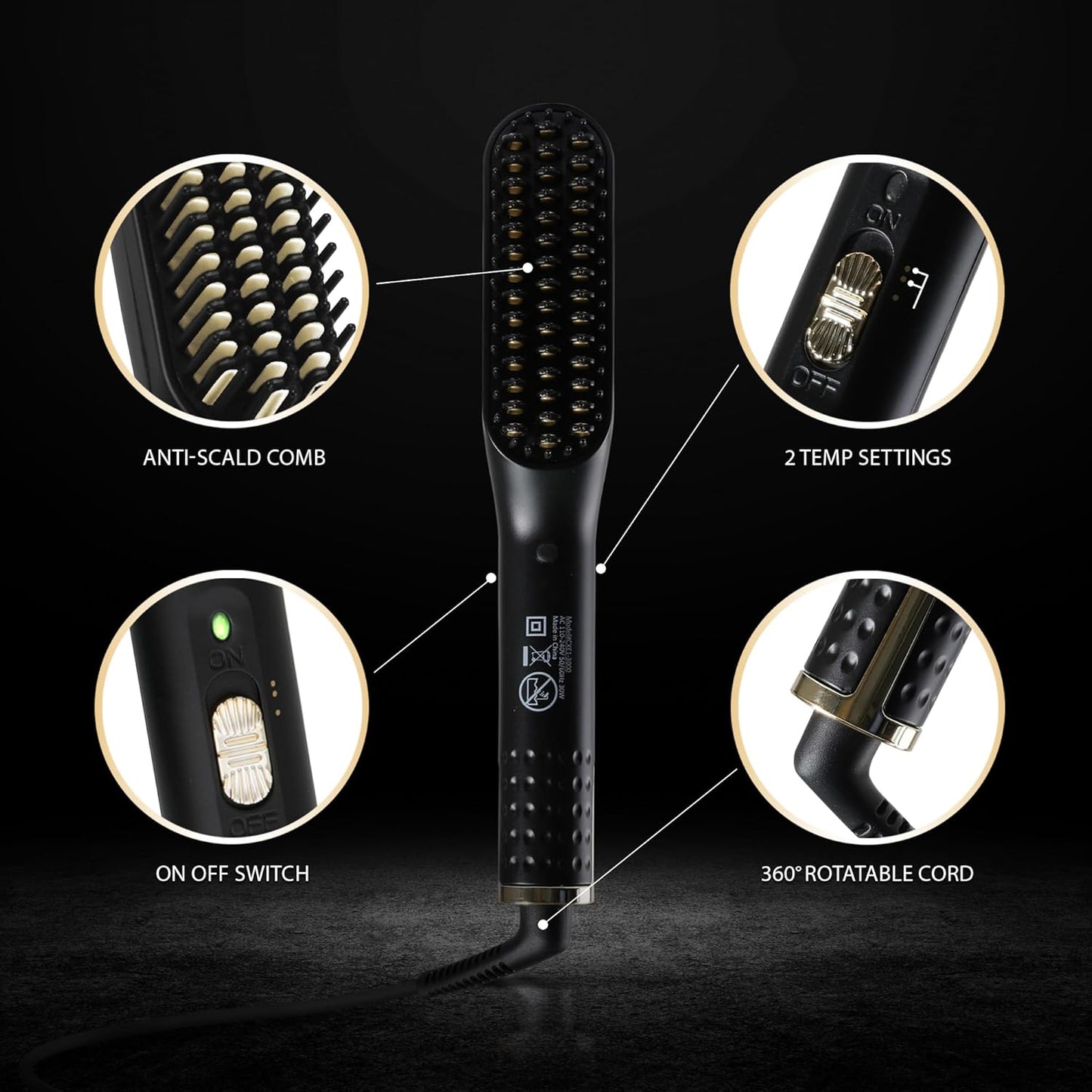 Heated Beard Straightener Brush for Men, Includes Beard Oil & Beard Balm, Ceramic Heated Brush, Auto Shutoff, Beard Straightening Hot Comb Tool for Men