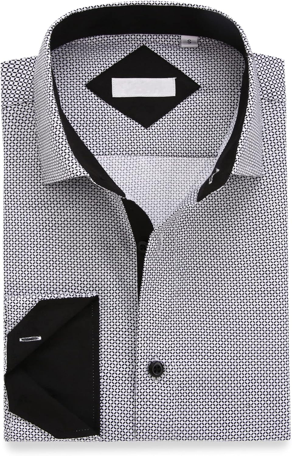 Mens Casual Button down Dress Shirts Long Sleeve 4-Way Stretch Collared Printed Business Work Shirt