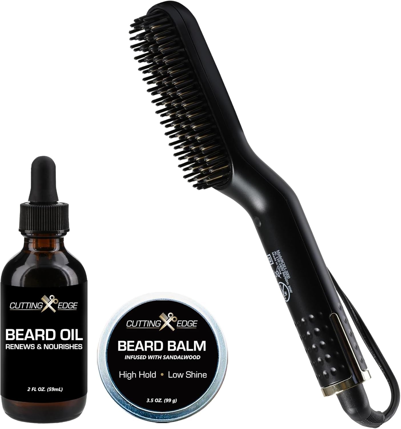 Heated Beard Straightener Brush for Men, Includes Beard Oil & Beard Balm, Ceramic Heated Brush, Auto Shutoff, Beard Straightening Hot Comb Tool for Men
