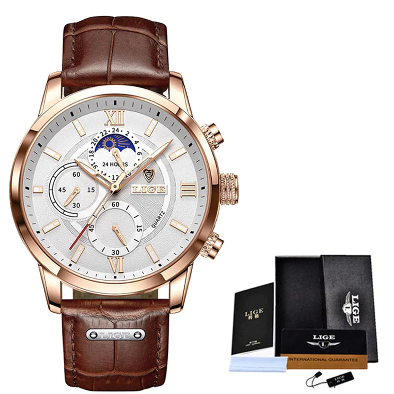New LIGE Men'S Watches Top Brand Luxury Men Wrist Watch Man Leather Quartz Watch Sports Waterproof Male Clock Relogio Masculino