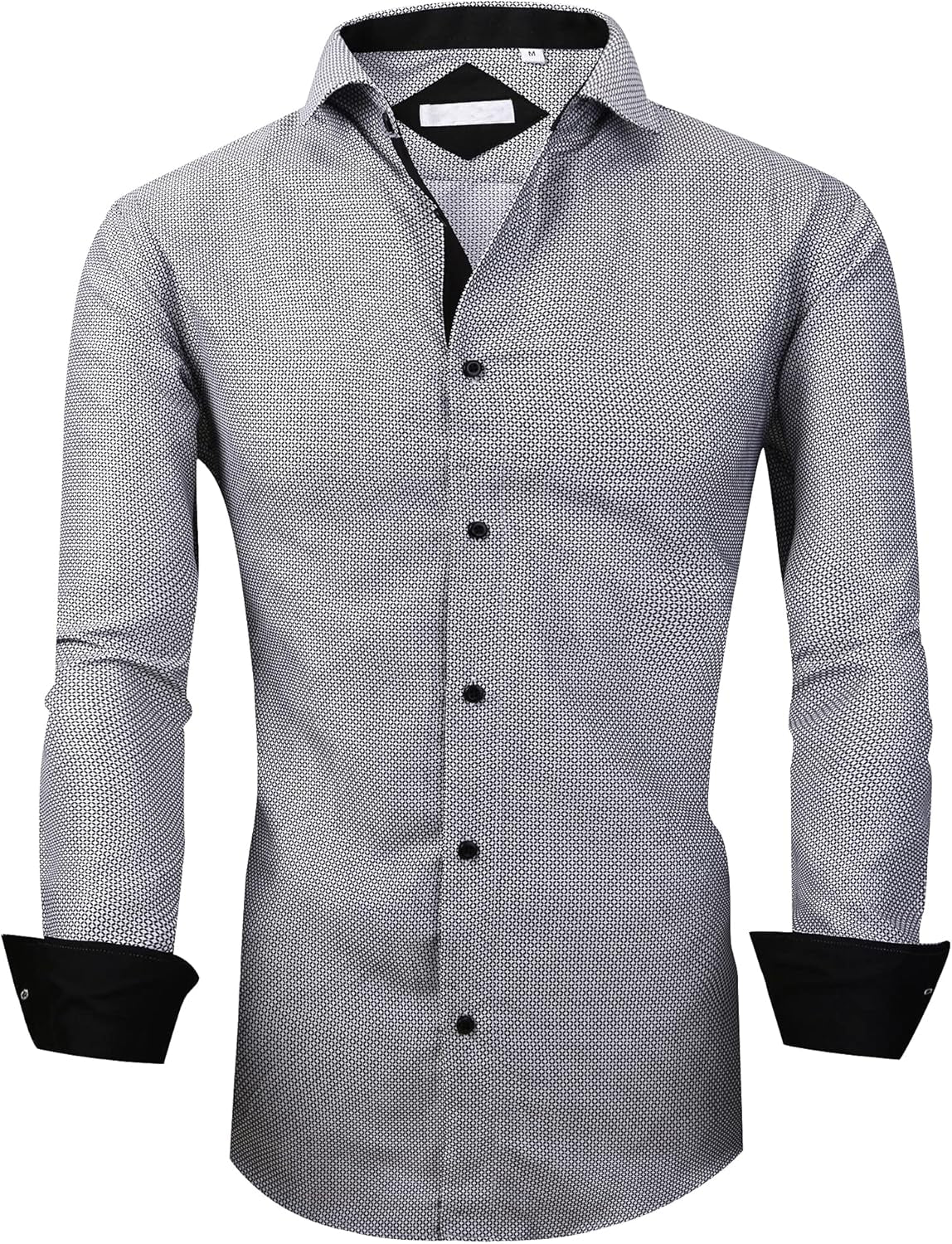 Mens Casual Button down Dress Shirts Long Sleeve 4-Way Stretch Collared Printed Business Work Shirt