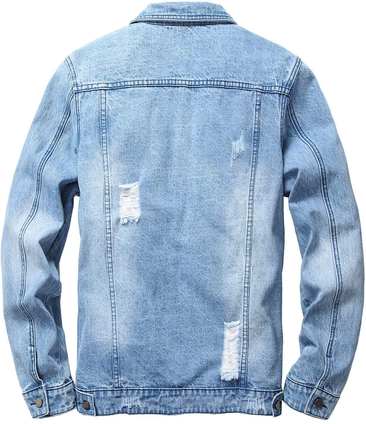 Mens Denim Jacket Ripped Slim Jean Jacket Coat for Men