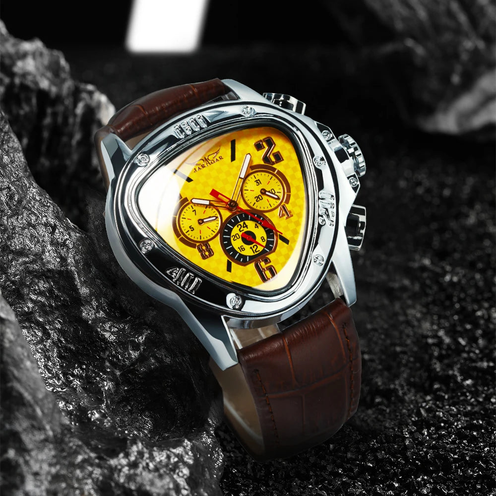 Triangle Sports Watches for Men Multifunction Racing Pilot Automatic Watch Luxury Brand Leather Belt Luminous Male Clock