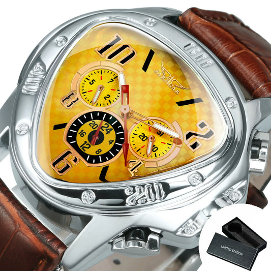 Triangle Sports Watches for Men Multifunction Racing Pilot Automatic Watch Luxury Brand Leather Belt Luminous Male Clock