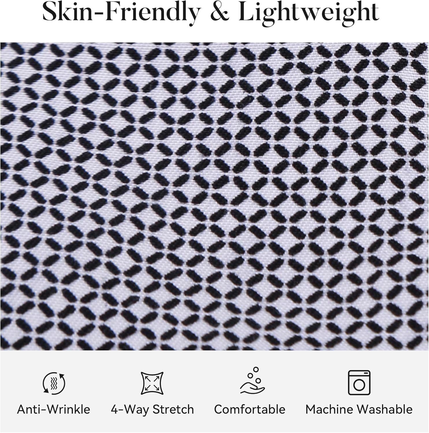 Mens Casual Button down Dress Shirts Long Sleeve 4-Way Stretch Collared Printed Business Work Shirt