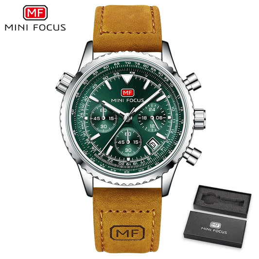 MINI FOCUS Fashion Sports Watch for Men Luxury Brand Multifunction Quartz Waterproof Watches Genuine Leather Belt Luminous 0463
