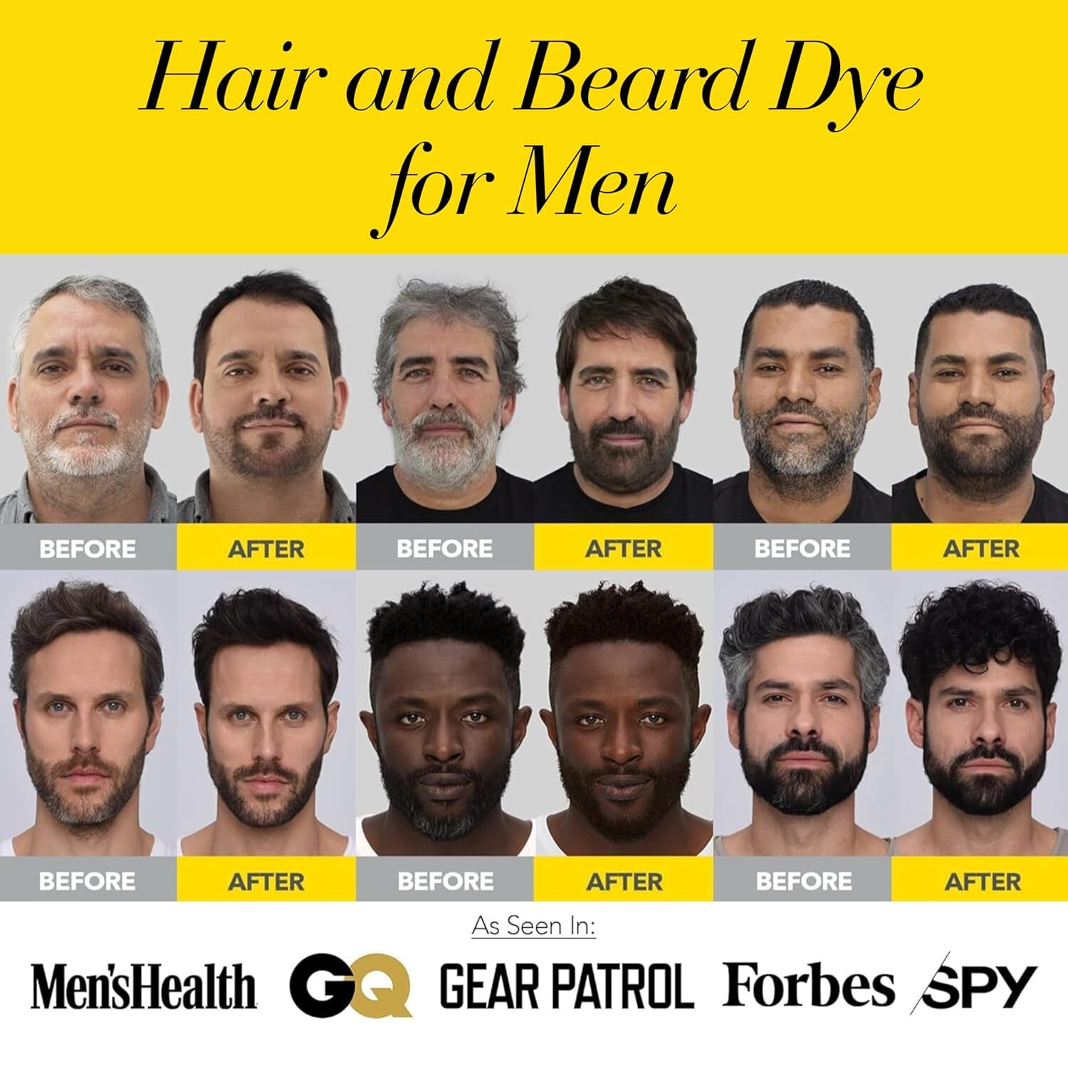 Hair & Beard Dye Kit for Men, All-In-One Reusable Mens Hair Color, Natural Gray Coverage, Ammonia-Free Beard Mustache Dye for Men (Black for Black Men)