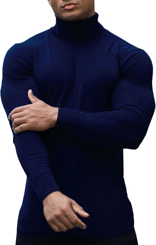Mens Turtleneck Sweaters Slim Fit Basic Knitted Thermal Casual Long Sleeve Pullover Sweatshirt