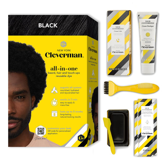 Hair & Beard Dye Kit for Men, All-In-One Reusable Mens Hair Color, Natural Gray Coverage, Ammonia-Free Beard Mustache Dye for Men (Black for Black Men)