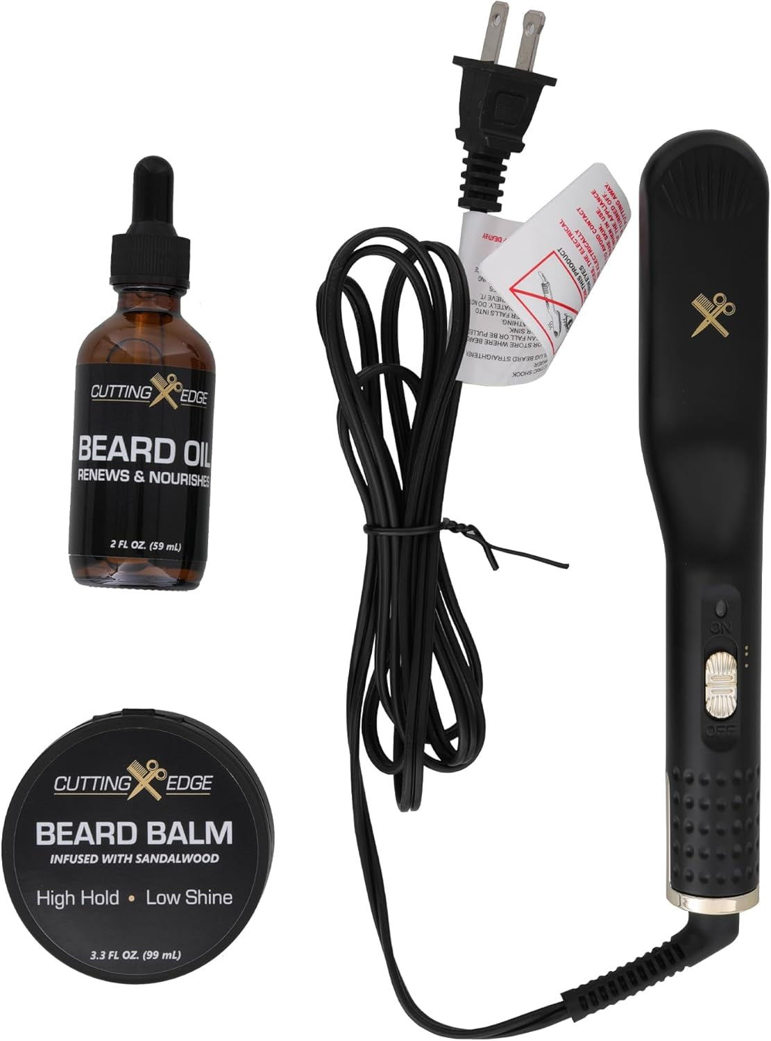 Heated Beard Straightener Brush for Men, Includes Beard Oil & Beard Balm, Ceramic Heated Brush, Auto Shutoff, Beard Straightening Hot Comb Tool for Men