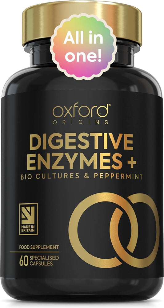 10-In-1 Digestive Enzyme Supplements | Made in the UK | Probiotics & Peppermint Oil for Gut Health, Bloating Relief and Belly Reduction | One Vegan Capsule per Meal | 60 Capsules