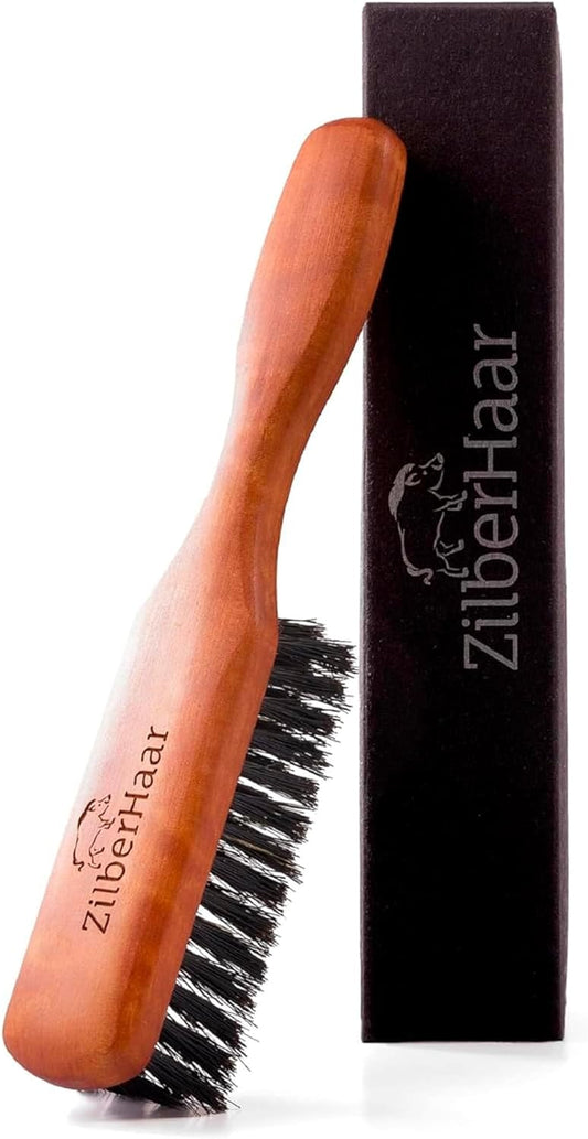 Beard Brush Pure Boar Bristles Natural Firm Hog Hair and Pearwood Works with All Beard Balms and Beard Oils Exfoliates Skin Helps Softening and Conditioning Itchy Beards Great for Travel
